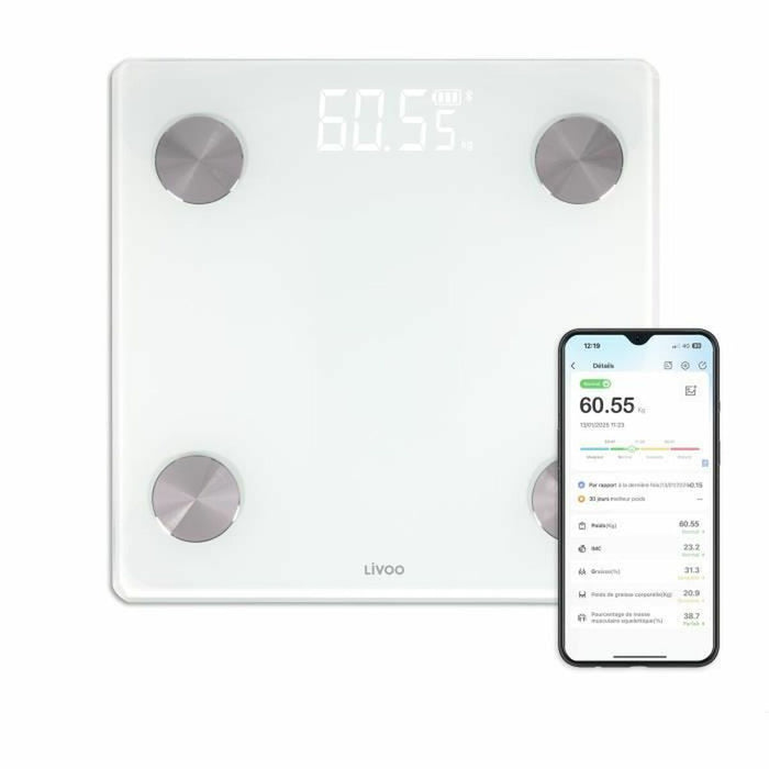 Báscula Digital de Baño Livoo DOM528W Blanco Vidrio templado 180 kg