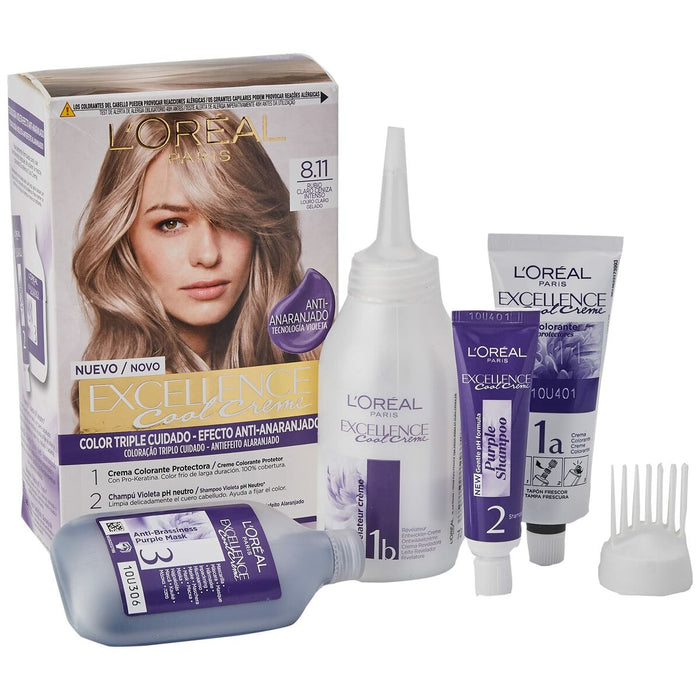 Coloración Permanente en Crema L'Oreal Make Up Excellence 8,11 Rubio Claro Ceniza 192 ml