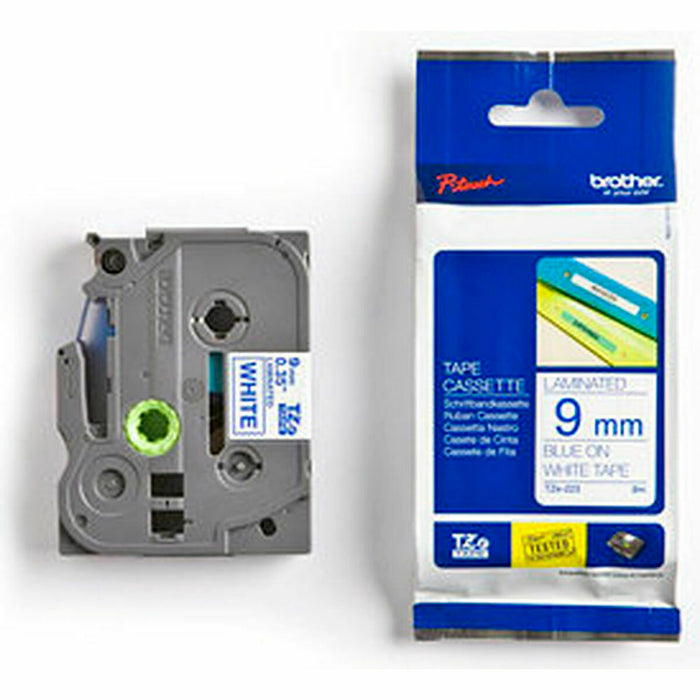 Ruban Laminé pour Etiqueteuses Brother Cinta laminada 9mm Bleu/Blanc