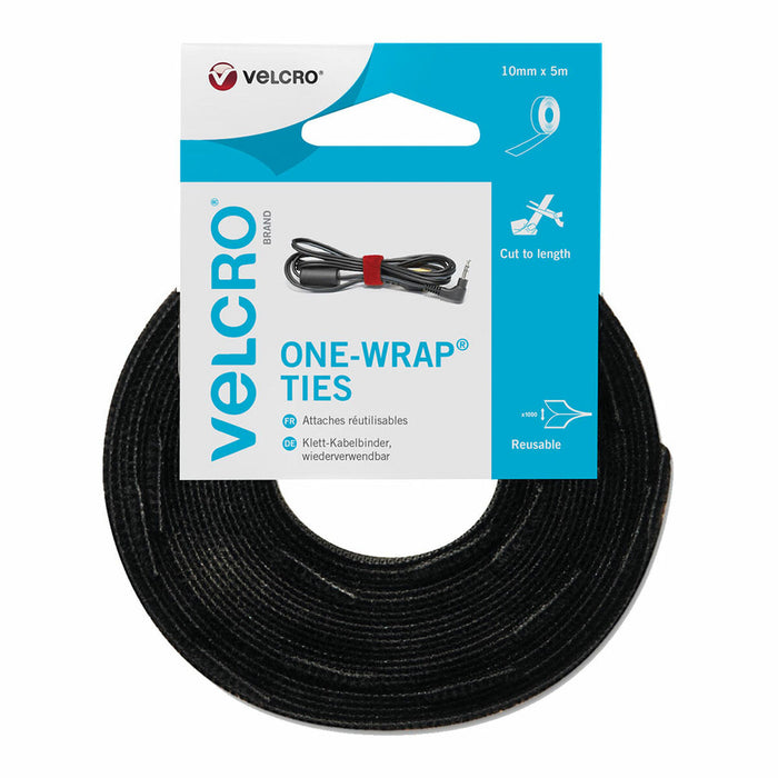 Sujetacables Velcro one-wrap Negro 10 mm x 5 m