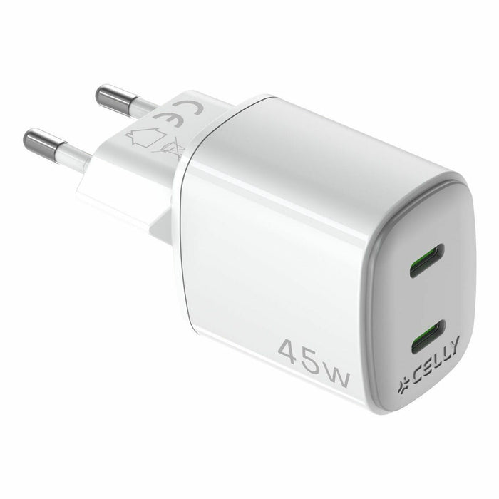 Wall Charger Celly UPTC2USBC45WWH White