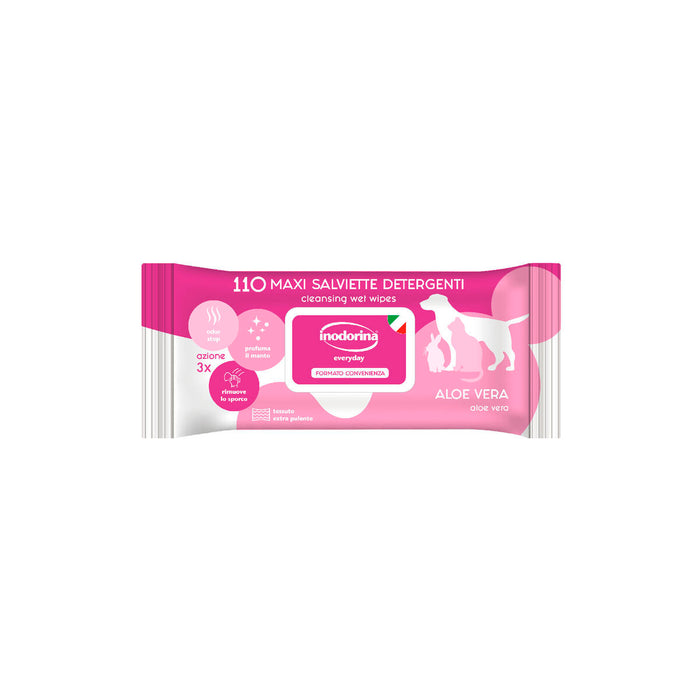 Toallitas Húmedas para Mascotas Inodorina Aloe Vera 110 Unidades