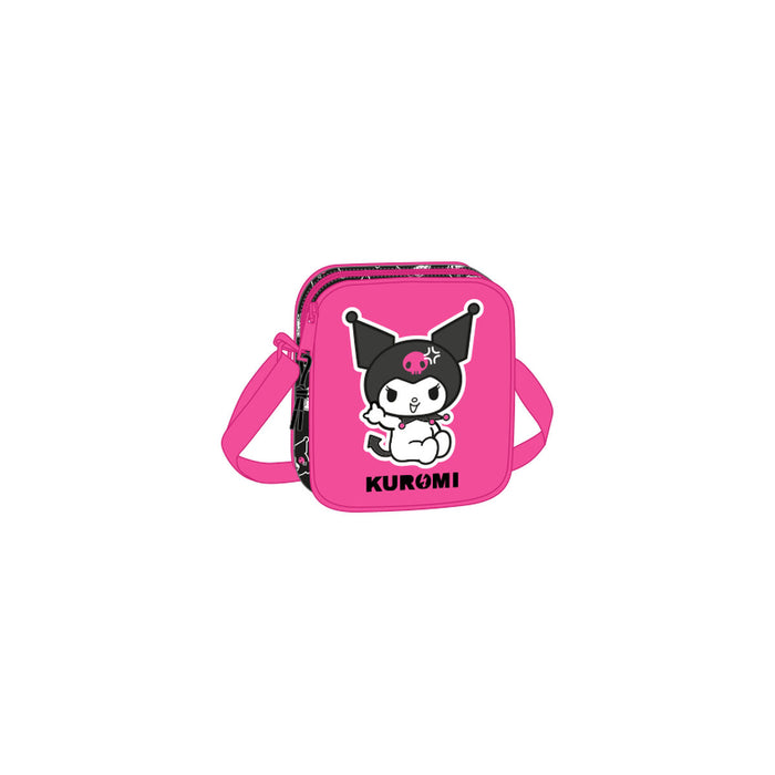 Bolso Bandolera Kuromi Negro Fucsia 16 x 18 x 4 cm