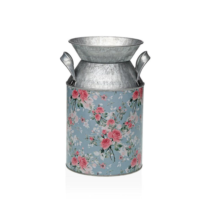 Vase Versa Bleu Métal Fleurs 13 x 15,5 x 21 cm