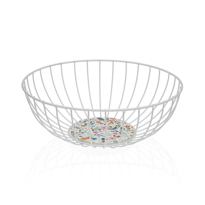 Panier Multi-usages Versa Blanc Métal Acier Bois MDF 28 x 11 x 28 cm