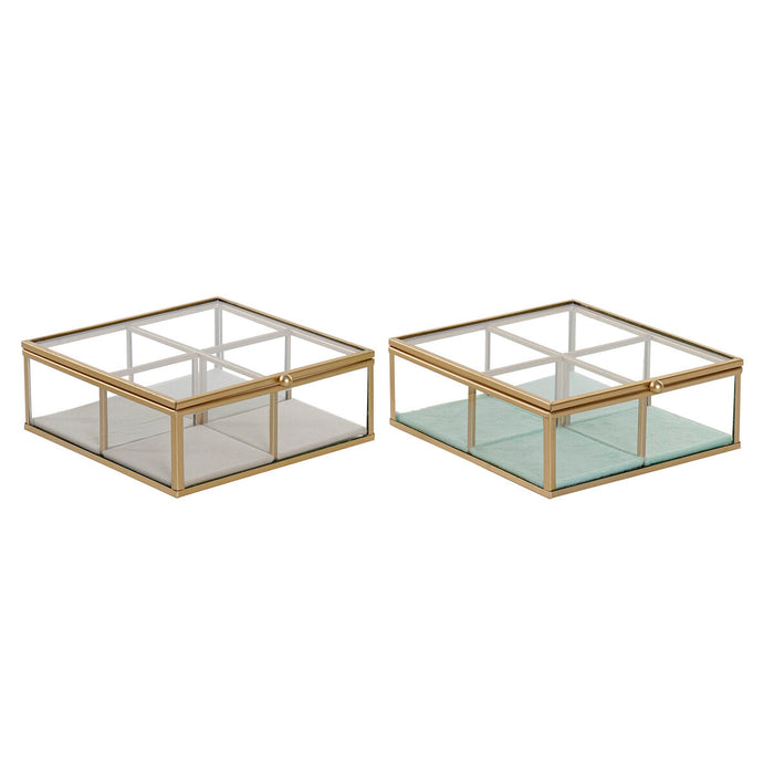 Boîte à bijoux DKD Home Decor Vert Gris clair Métal Verre 15 x 15 x 5,5 cm (2 Unités)