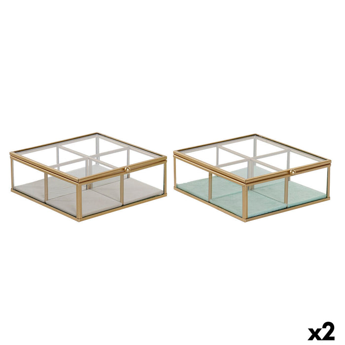 Jewelry box DKD Home Decor Green Light grey Metal Crystal 15 x 15 x 5,5 cm (2 Units)