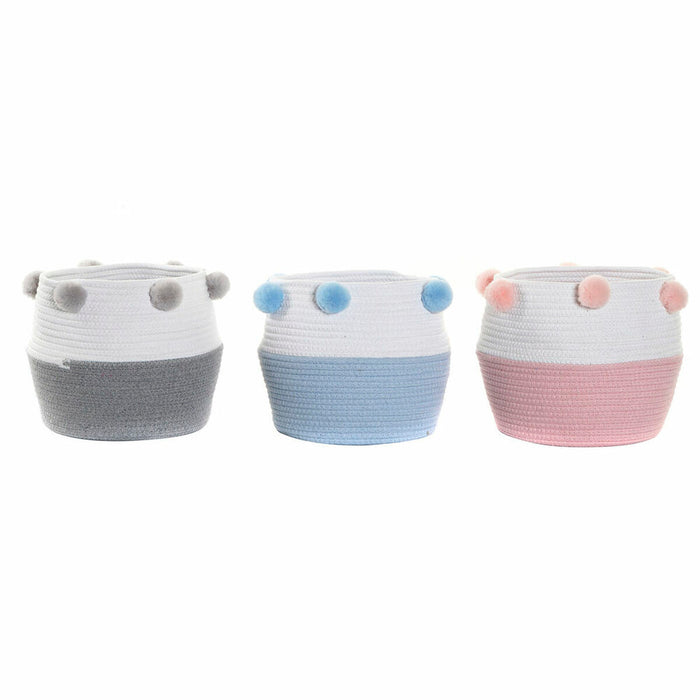Set de basket DKD Home Decor Pompons 30 x 30 x 26 cm Bois
