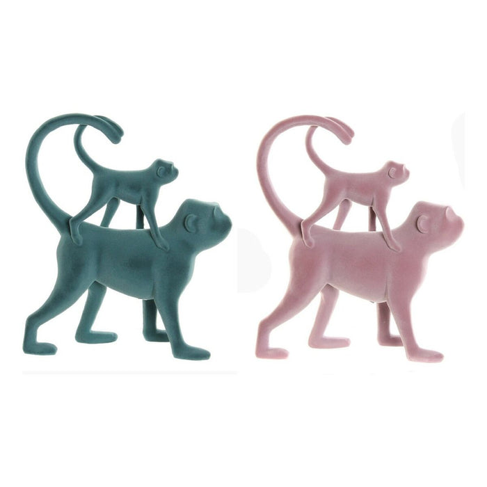 Figurine Décorative DKD Home Decor Vert Rose Tropical Singes 22,5 x 8 x 27,5 cm (2 Unités)