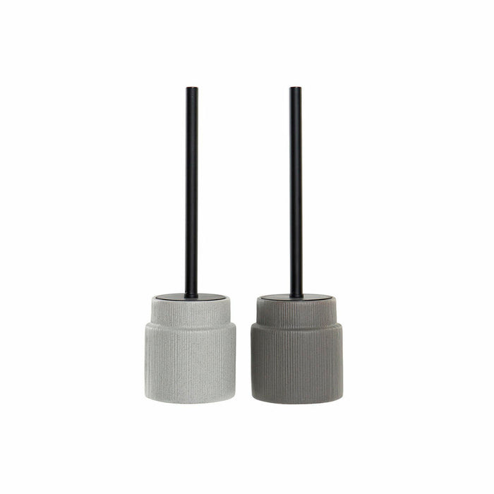 Toilet Brush DKD Home Decor Light grey Dark grey Steel Stoneware Scandi 10 x 10 x 39 cm (2 Units)