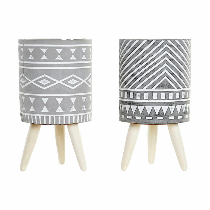 Planter DKD Home Decor Grey Cement White Pinewood Boho (14,3 x 14,3 x 26,2 cm) (2 Units)
