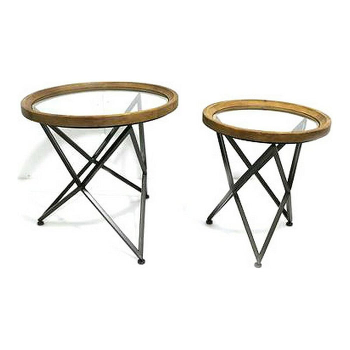 Juego de 2 mesas DKD Home Decor Negro Natural Metal Cristal Plástico 65 x 65 x 63 cm