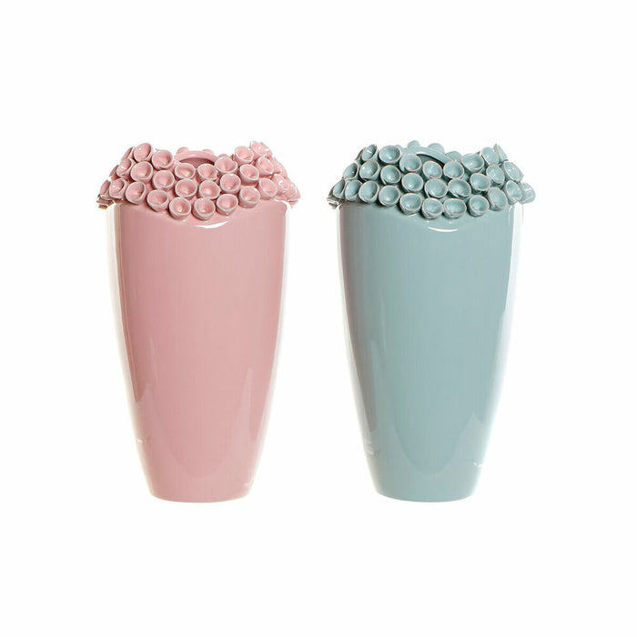Jarrón DKD Home Decor Rosa Turquesa Gres Mediterráneo (2 pcs) (19 x 19 x 33 cm)
