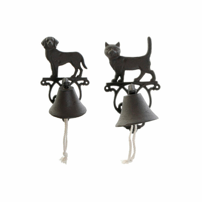 Campana decorativa DKD Home Decor Marrón Marrón oscuro Cuerda Hierro Gato Perro 14 x 15 x 24 cm (2 Unidades)