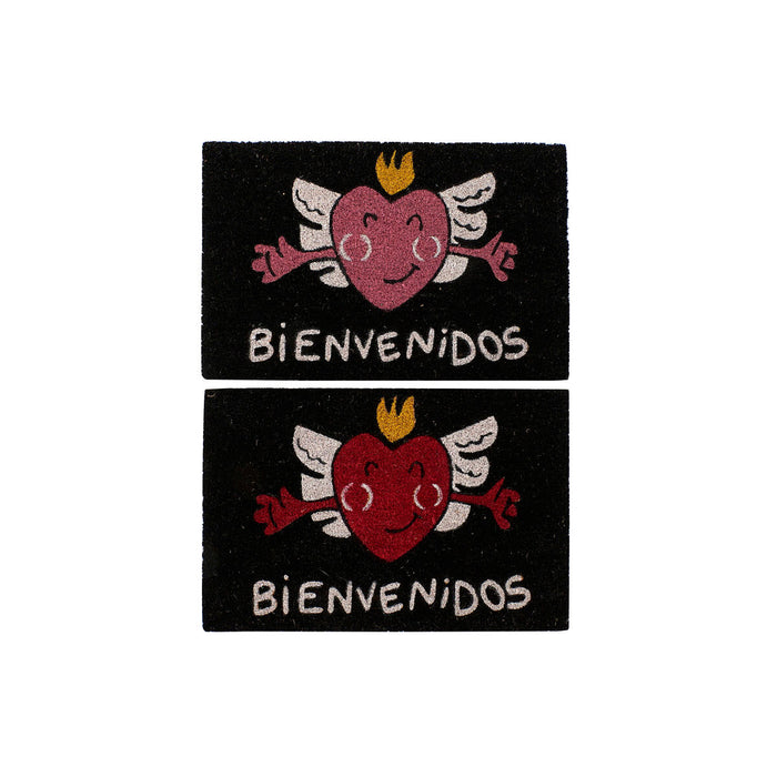 Doormat DKD Home Decor Red Black Pink Rubber White 2 Units Coconut Fibre (60 x 40 x 1,5 cm)