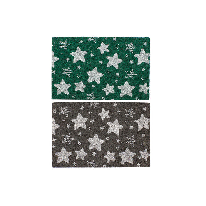 Felpudo DKD Home Decor Gris Goma Estrellas Blanco Verde 2 Unidades Fibra de coco (60 x 40 x 1,5 cm)