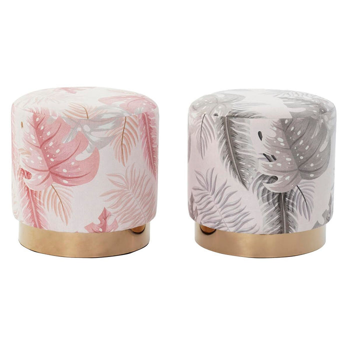 Reposapiés DKD Home Decor Gris Dorado Madera Poliéster Coral Tropical Hoja de planta (35 x 35 x 35 cm) (2 Unidades)