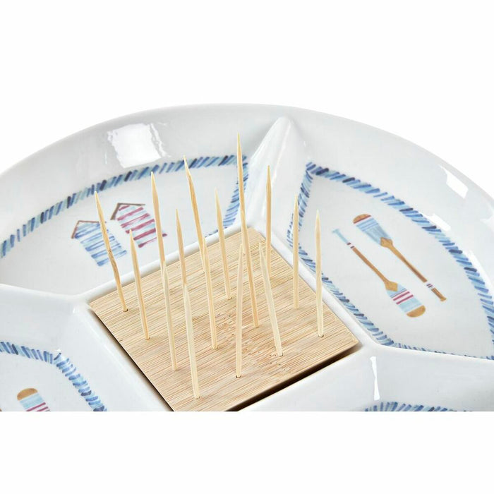 Bandeja de Aperitivos DKD Home Decor Azul Natural Bambú Gres Mediterráneo 23,5 x 23,5 x 7 cm