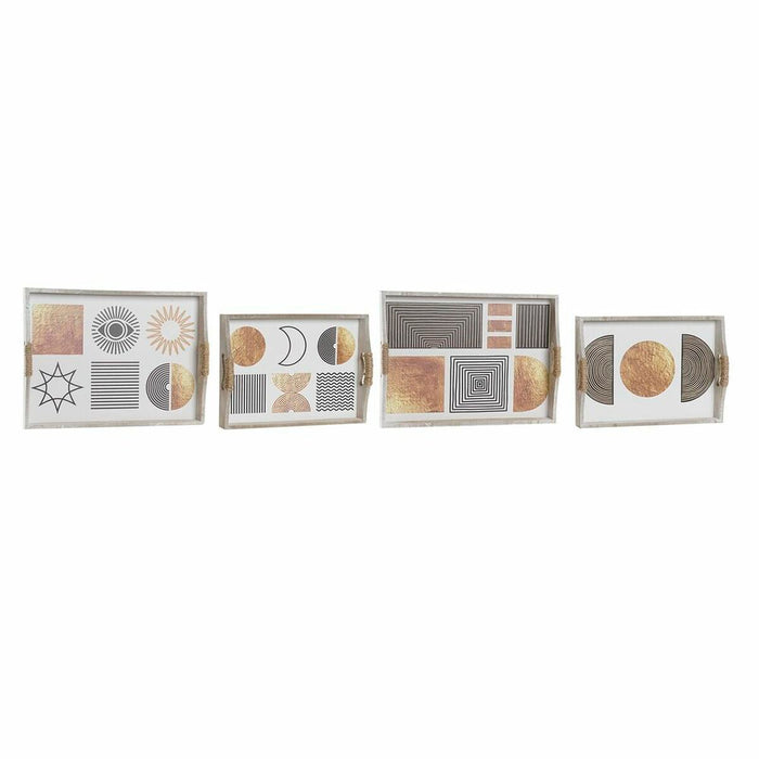 Set di Vassoi DKD Home Decor Bianco Nero Dorato Legno MDF 40 x 30 x 6 cm (2 Unità) (12 Unità)