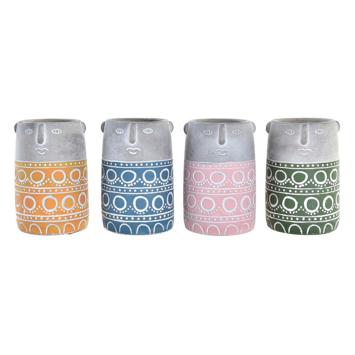 Macetero DKD Home Decor Cara Azul Rosa Cemento Verde Amarillo (12 x 12 x 18 cm) (4 Unidades)