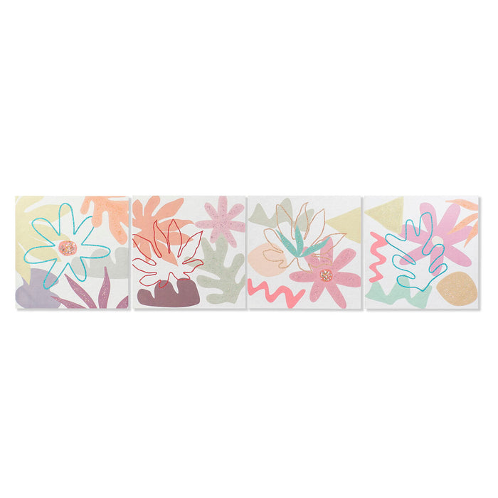 Lienzo DKD Home Decor Flores (60 x 1,8 x 60 cm) (4 Unidades)
