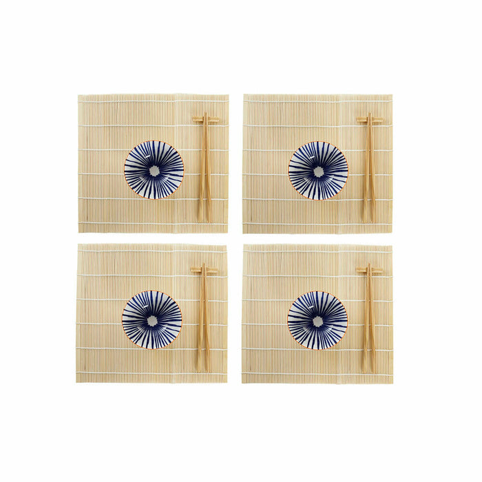 Set de Sushi DKD Home Decor 14,5 x 14,5 x 31 cm Azul Blanco Gres Oriental (16 Piezas)