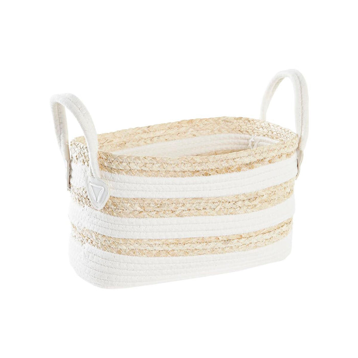Basket DKD Home Decor White Beige Natural Fibre 33 x 16 x 19 cm