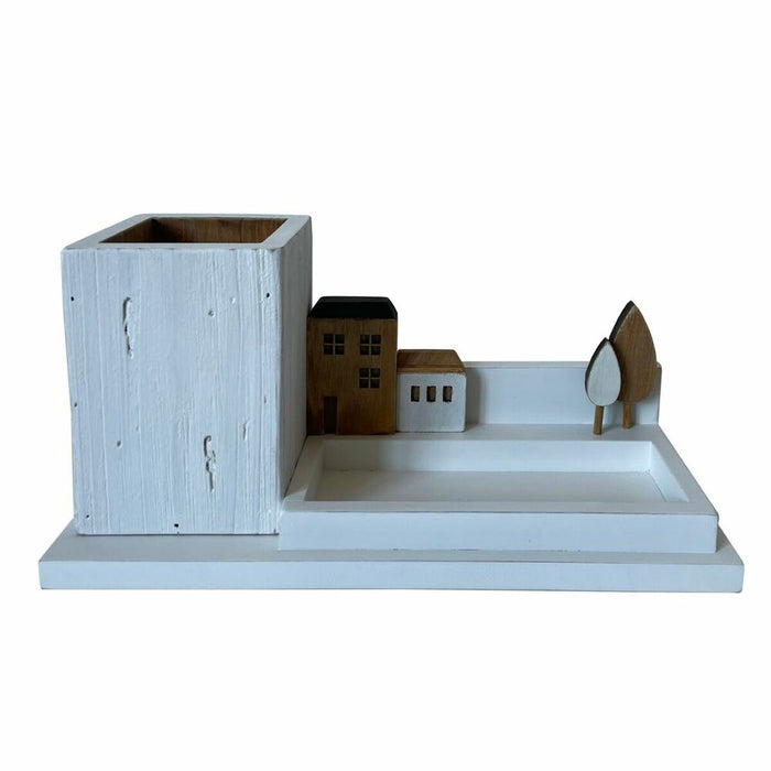 Organizador Multiusos DKD Home Decor Lapicero Blanco Marrón Madera Metal 30 x 40 cm 28 x 11 x 14 cm