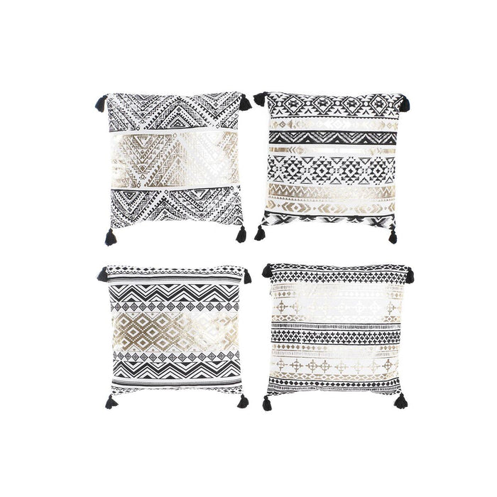 Cojín DKD Home Decor Negro Dorado Poliéster Algodón Aluminio Árabe (45 x 10 x 45 cm) (4 Unidades)