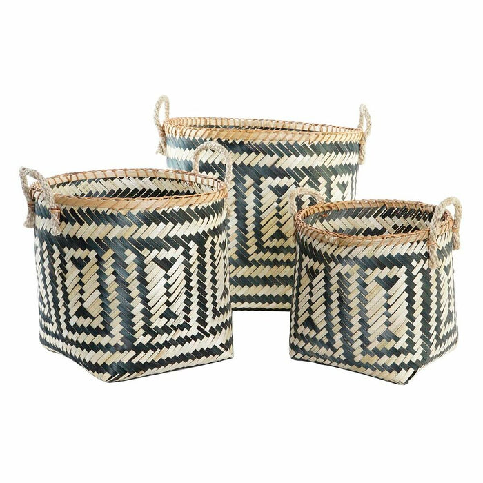 Juego de Cestas DKD Home Decor Negro Natural Bambú 40 x 38 x 38 cm