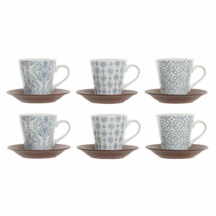 Piece Coffee Cup Set DKD Home Decor Blue White Brown Rubber wood Stoneware 150 ml