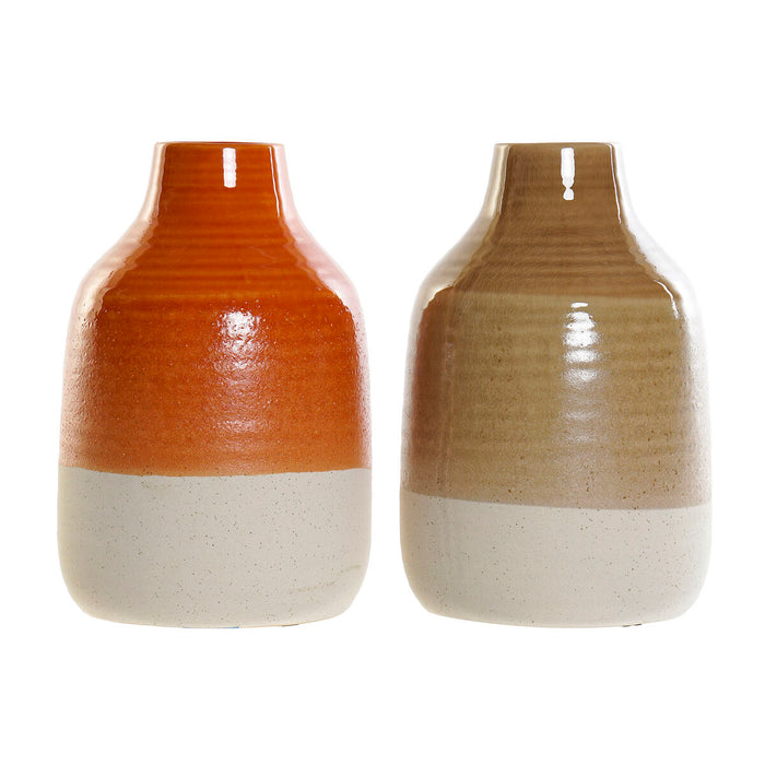 Jarrón DKD Home Decor Porcelana Marrón Naranja (2 Unidades) (17 x 17 x 27 cm)