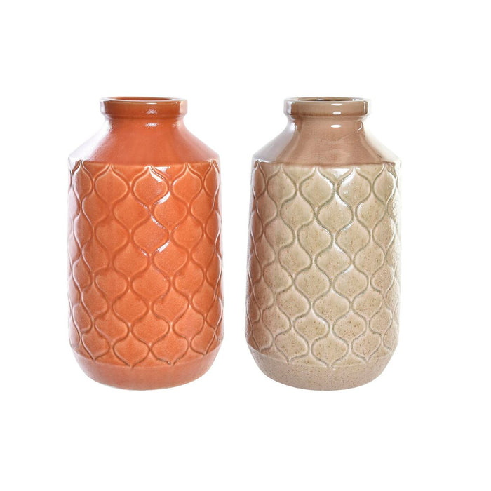 Jarrón DKD Home Decor Porcelana Naranja Verde (20 x 20 x 35 cm) (2 Unidades)