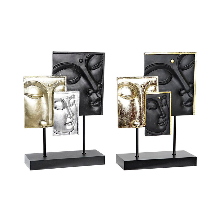 Figura Decorativa DKD Home Decor Negro Dorado Buda Oriental 22,5 x 8 x 30,7 cm (2 Unidades)