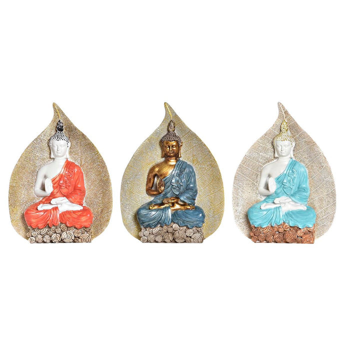 Figura Decorativa DKD Home Decor Azul Rojo Naranja Dorado Buda Oriental 15,5 x 5 x 20,7 cm (3 Unidades)