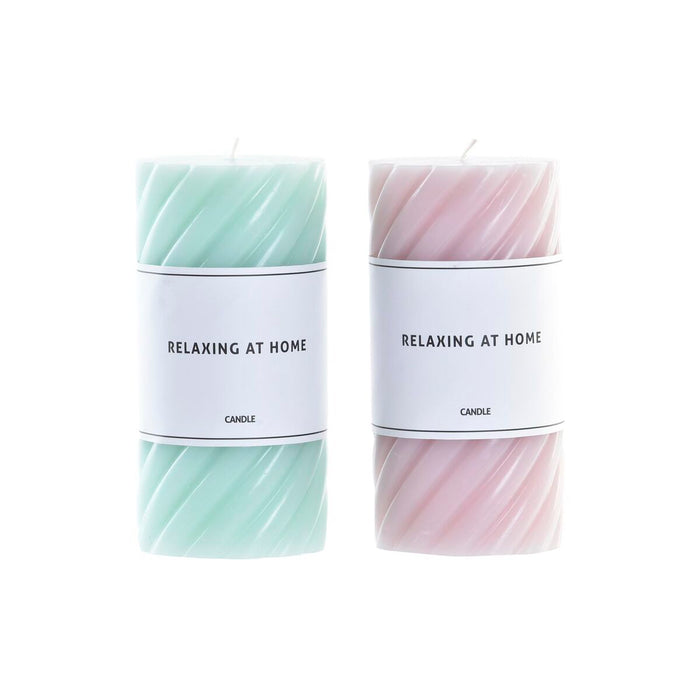 Candle DKD Home Decor Relax Turquoise Light Pink Spirals Wax (2 Units) (7 x 7 x 14 cm)