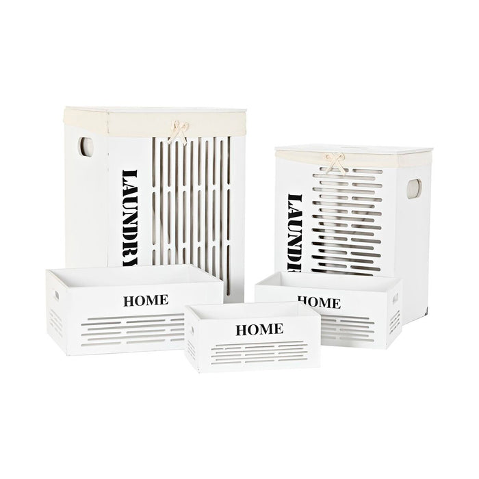 Lot de paniers DKD Home Decor Blanc Noir Beige Bois MDF 40 x 30 x 56 cm 5 Pièces (5 Unités)
