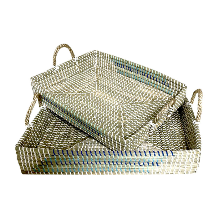 Set of trays DKD Home Decor White Turquoise Natural 48 x 38 x 15 cm (2 Units)