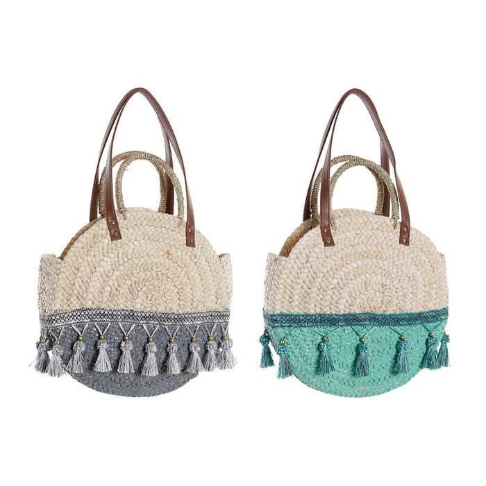 Bolso Bandolera DKD Home Decor Natural Gris Poliéster Menta Fibra (39 x 9 x 48 cm) (2 Unidades)