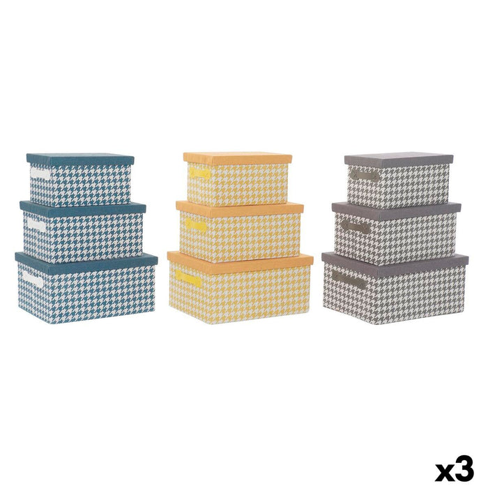 Set of Stackable Organising Boxes DKD Home Decor Grey Blue Yellow 40 x 30 x 20 cm
