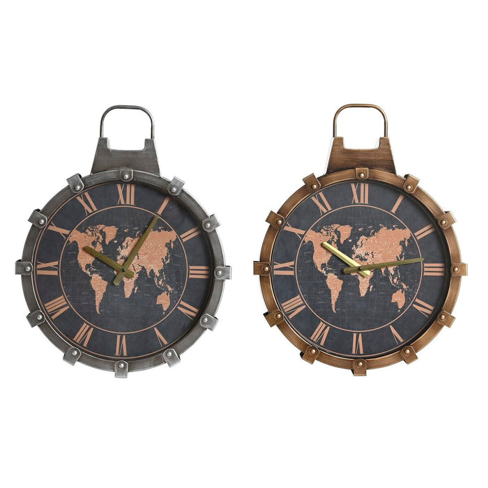 Orologio da Parete DKD Home Decor Dorato Argentato Cristallo Ferro Mappamondo 42 x 8,5 x 54 cm (2 Unità)