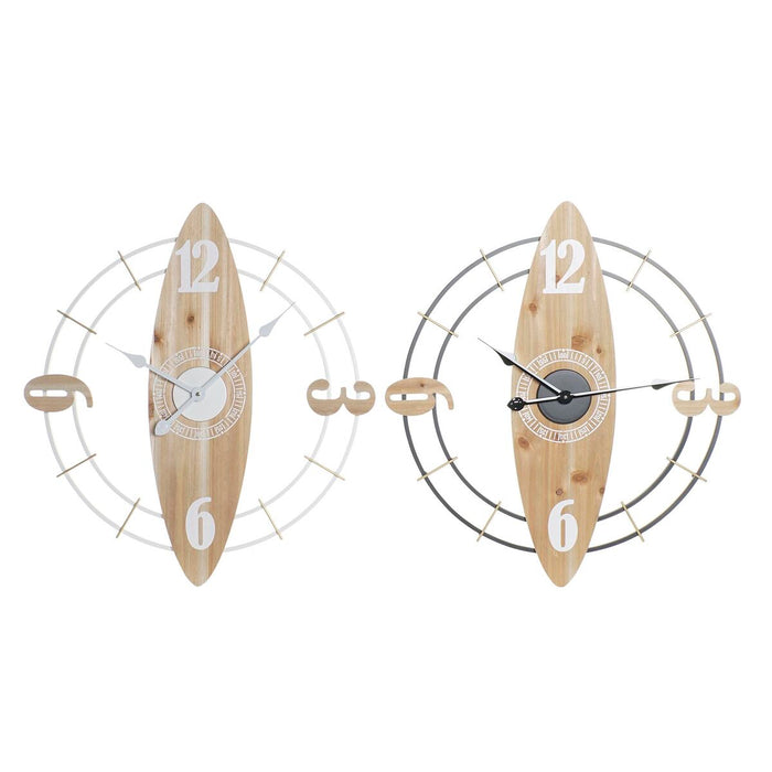 Reloj de Pared DKD Home Decor Blanco Natural Hierro Madera MDF 61 x 4,5 x 66 cm (2 Unidades)