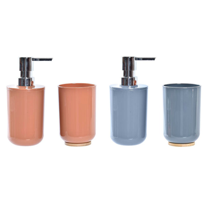Set de Baño DKD Home Decor Natural Gris Naranja Coral Aluminio Bambú PS Moderno (9 x 7 x 16 cm) (2 Unidades) (7 x 7 x 16 cm)