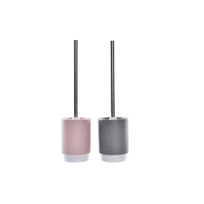 Brosse de salle de wc DKD Home Decor Gris Rose Argenté Rose clair Métal Aluminium Dolomite Urbaine 9,8 x 9,8 x 39 cm (2 Unités)