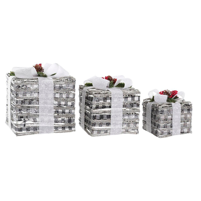 Decoración luminosa DKD Home Decor Blanco Rojo Verde Plateado Nevado LED 25 x 25 x 29 cm (3 Piezas)