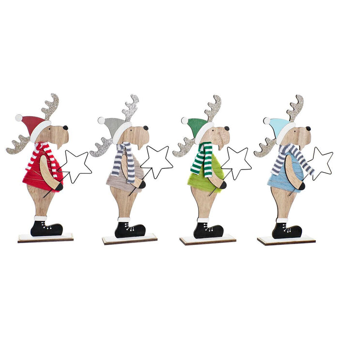 Adorno Navideño DKD Home Decor Madera Poliéster Reno (5 x 22 x 41 cm) (4 Unidades)