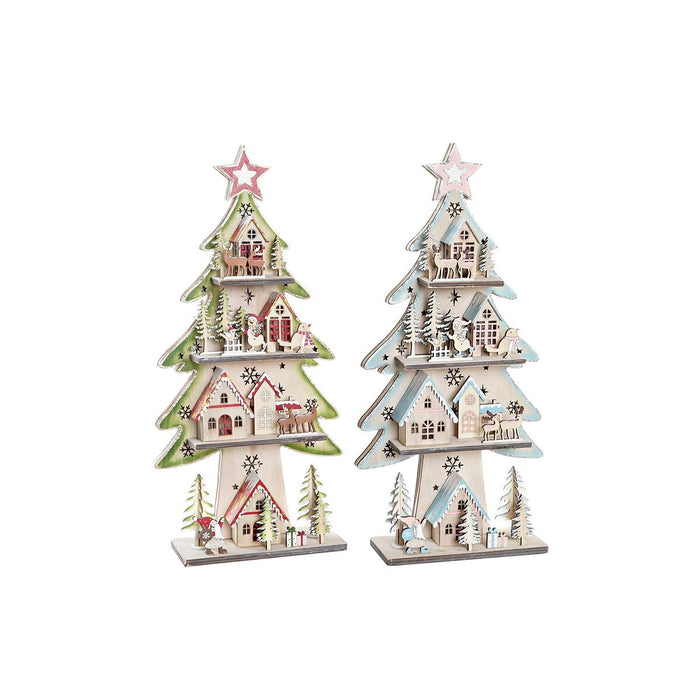Sapin de Noël DKD Home Decor Rouge Arbre Bleu Rose Bois Vert (23 x 9 x 47 cm) (2 Unités)