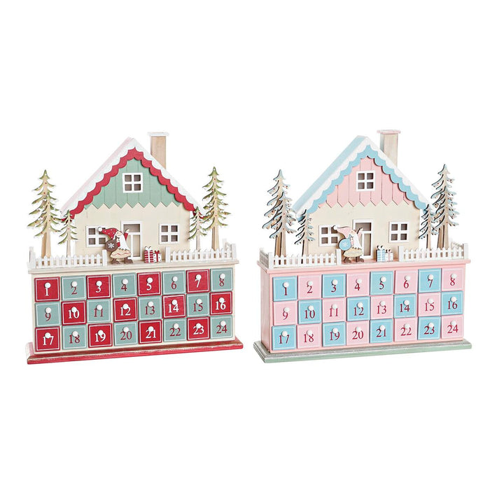 Calendario de Adviento DKD Home Decor Madera Casa (32 x 8 x 33 cm) (2 Unidades)