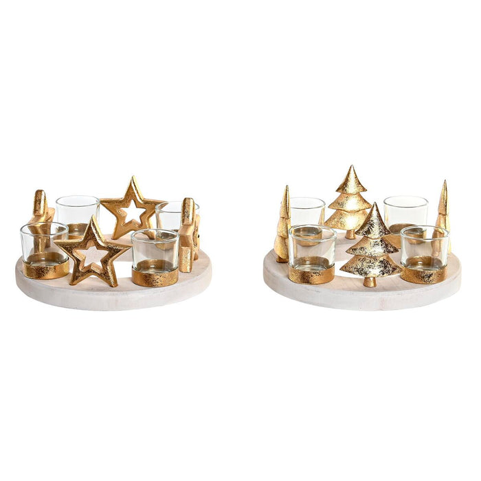 Portavelas Navideño DKD Home Decor Natural Dorado (2 Unidades) (21 x 11,5 x 21 cm)