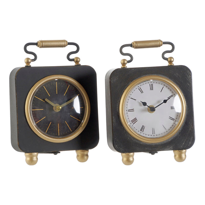 Horloge de table DKD Home Decor Noir Doré Argenté (2 Unités)